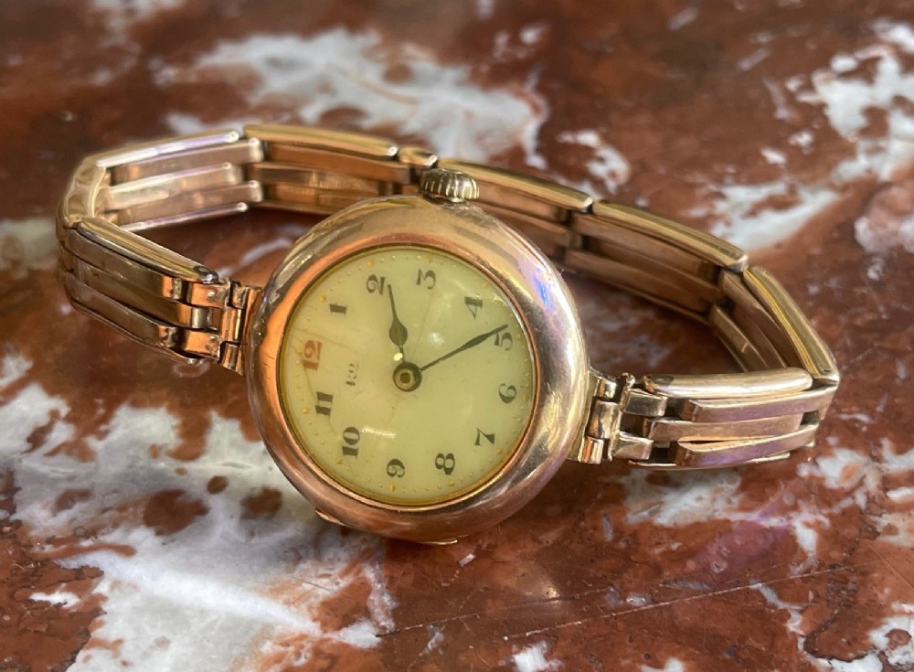 Early Rolex Wilsdorf & Davis 9ct Gold Bracelet Wristwatch, c.1919