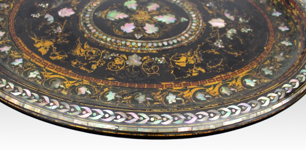 Victorian Papier-Mâché and Mother-of-Pearl Inlaid Tray by Benetfink & Co., London View VII