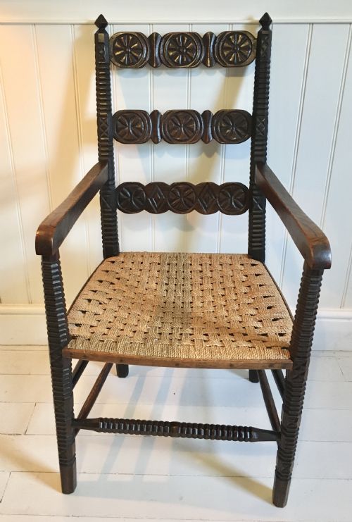 carved folk art chair - CATEGORY: ANTIQUE CHAIRS - DATED 19TH CENTURY