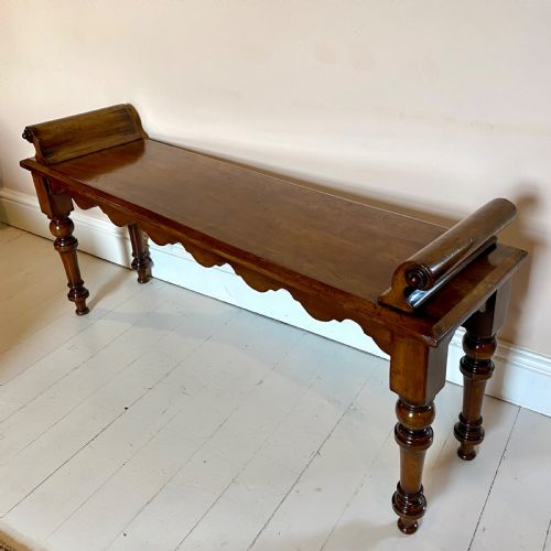 19thc mahogany hall bench window seat - CATEGORY: ANTIQUE FURNITURE - DATED 19TH CENTURY
