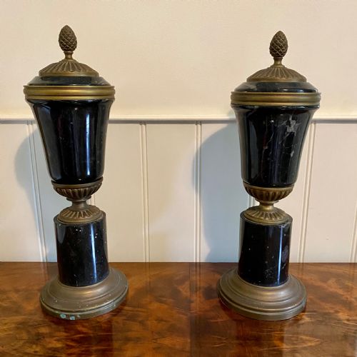 pair of marble and brass urns - CATEGORY: ANTIQUE MISCELLANEOUS - DATED 19TH CENTURY