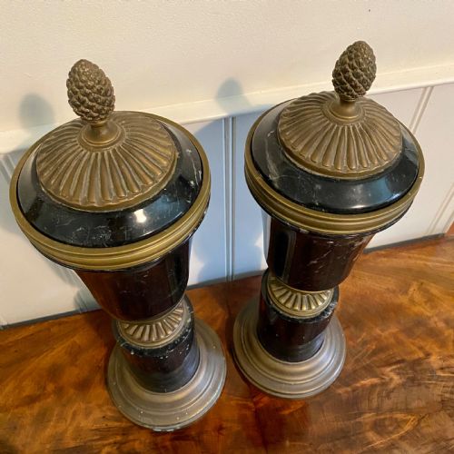 PAIR OF MARBLE AND BRASS URNS - ADDITIONAL PHOTO 3