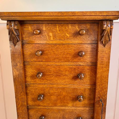 19TH CENTURY OAK WELLINGTON CHEST OF DRAWERS - ADDITIONAL PHOTO 1