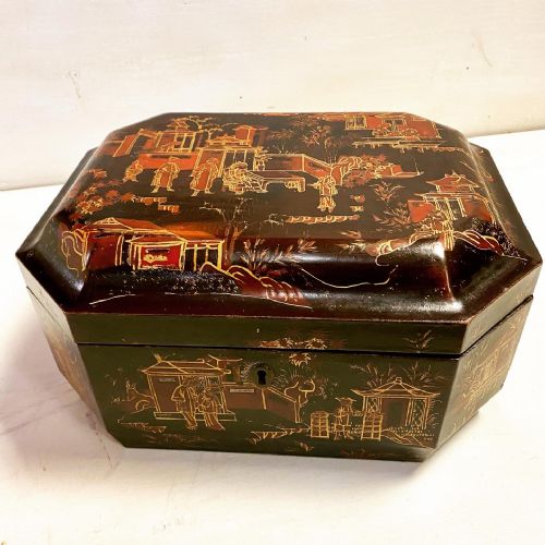19TH CENTURY LACQUERED TEA CADDY - ADDITIONAL PHOTO 1