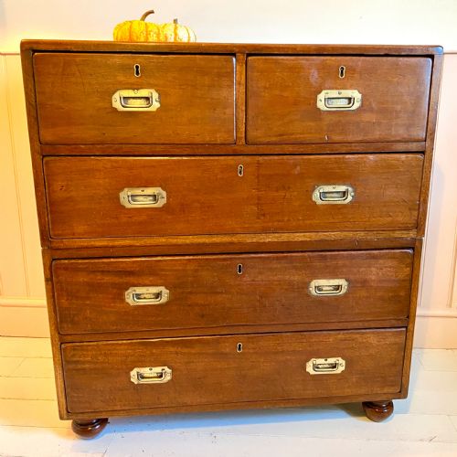 19th century mahogany campaign military chest of drawers - CATEGORY: ANTIQUE CHEST OF DRAWERS - DATED 19TH CENTURY