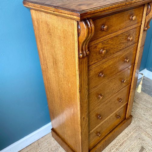 MID 19TH CENTURY OAK WELLINGTON CHEST - ADDITIONAL PHOTO 9