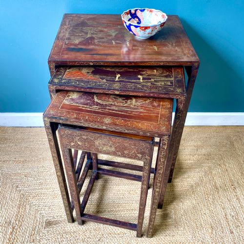 edwardian chinoiserie nest of four tables - CATEGORY: ANTIQUE TABLES - DATED EDWARDIAN