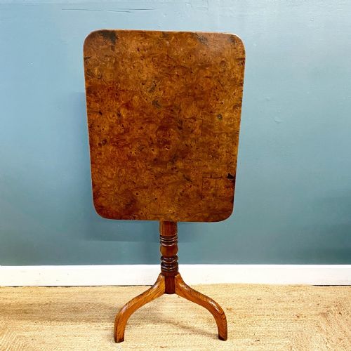 19th century burr elm tilt top table - CATEGORY: ANTIQUE TABLES - DATED 19TH CENTURY