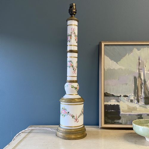 19th century porcelain and brass table lamp - CATEGORY: ANTIQUE LIGHTING - DATED 19TH CENTURY
