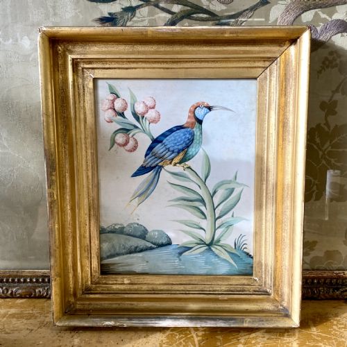 antique water gilded framed bird painting - CATEGORY: ANTIQUE ART - DATED 19TH CENTURY