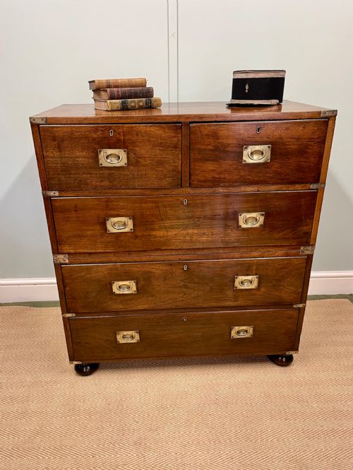 19th century walnut campaign chest of drawers - CATEGORY: ANTIQUE CHEST OF DRAWERS - DATED 19TH CENTURY