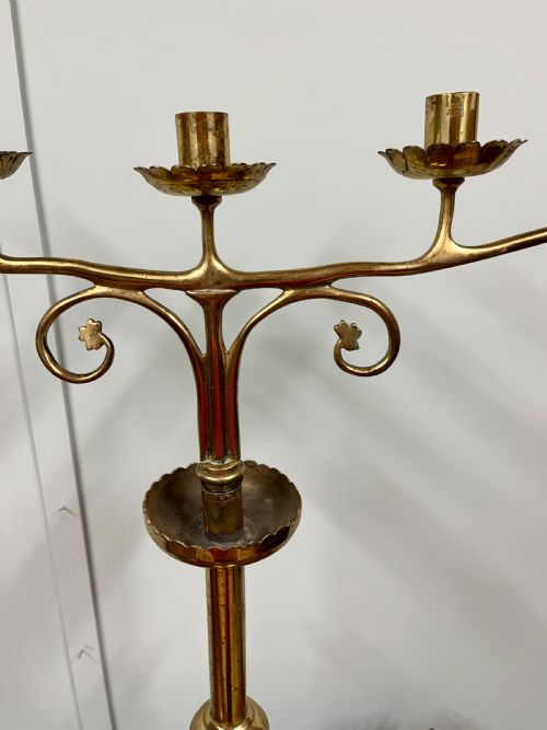 PAIR OF GOTHIC STYLE BRASS CANDLE STICKS - ADDITIONAL PHOTO 4