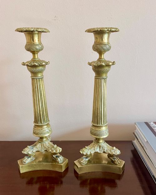 19th Century Empire Brass Candlesticks