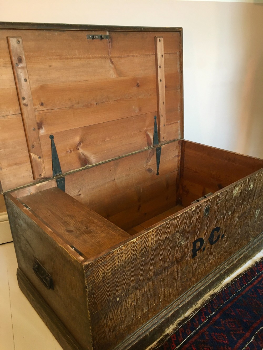 Painted pine blanket box View III