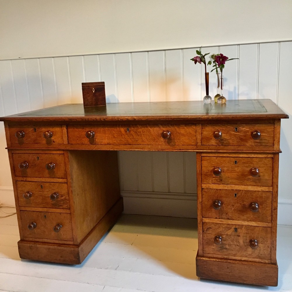 19th century oak pedestal desk  View II