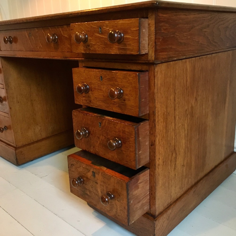 19th century oak pedestal desk  View V