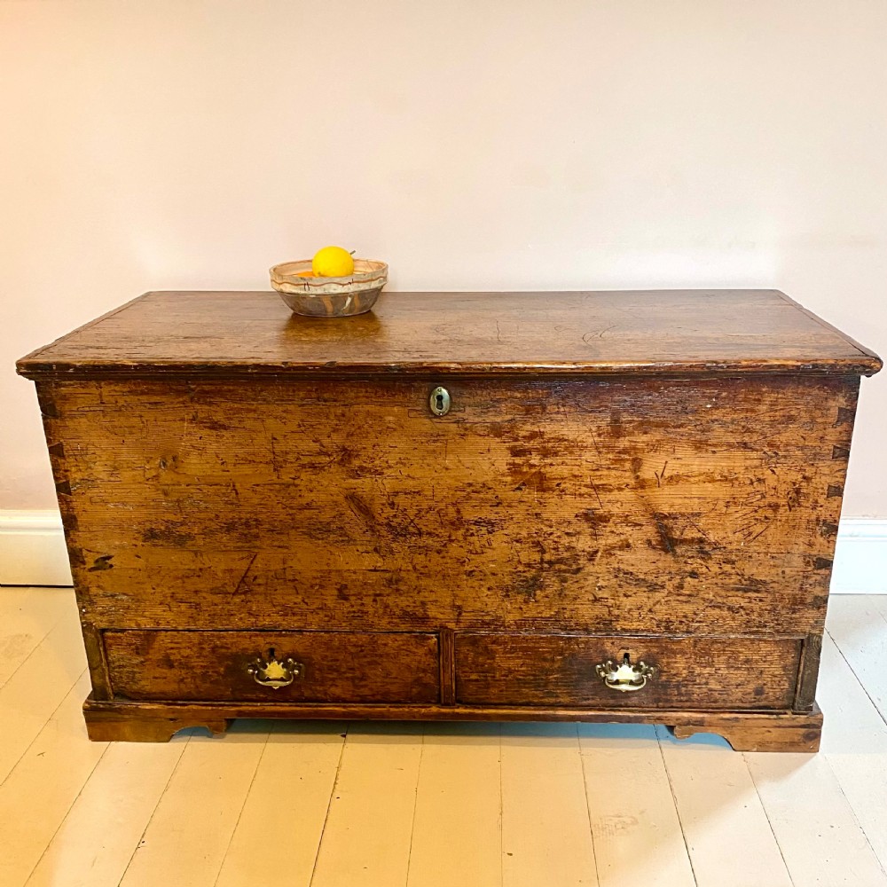 Antique pine trunk blanket box View II