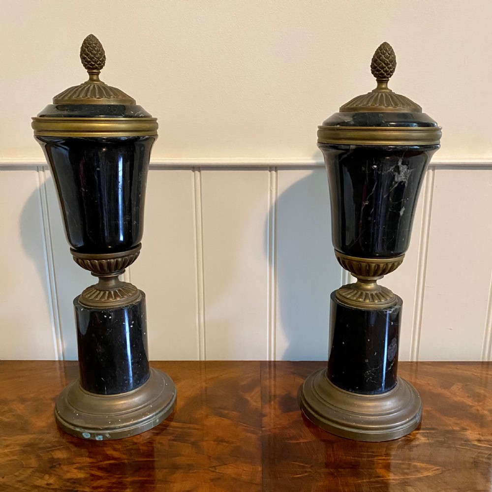 Pair of Marble and brass urns