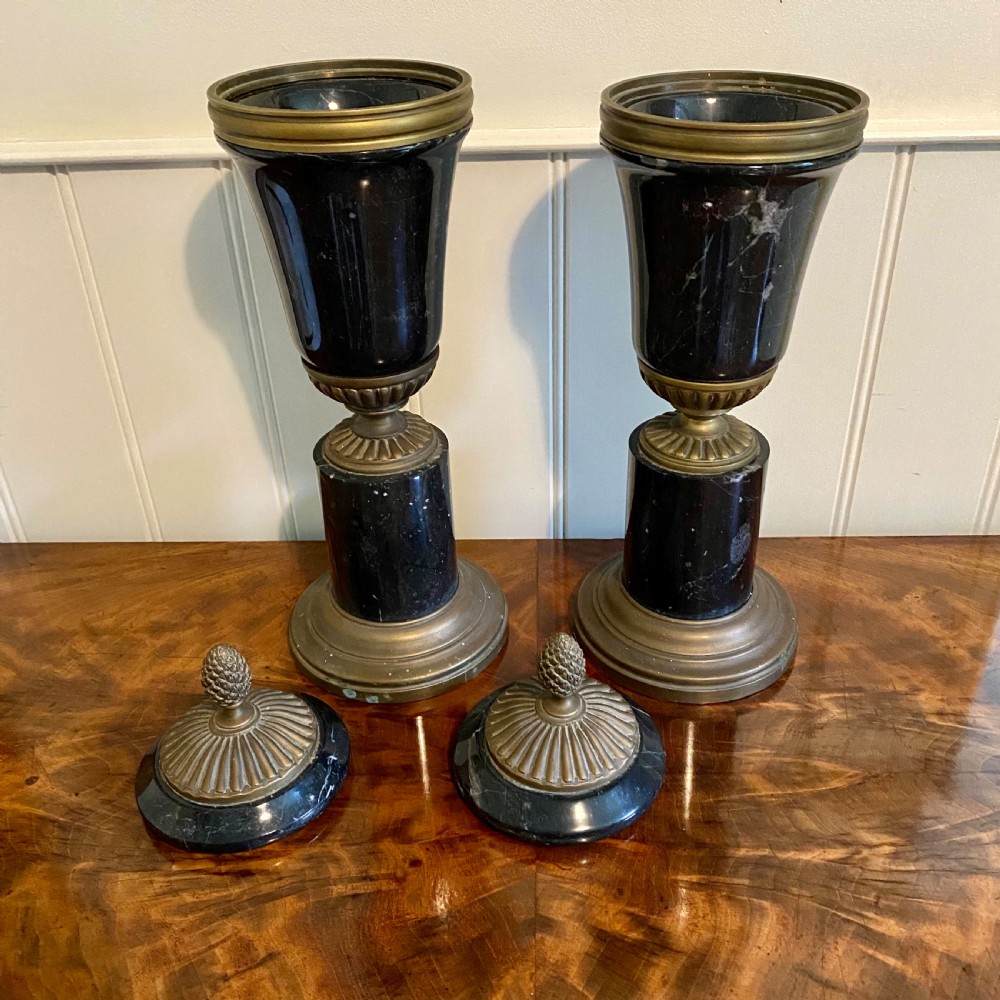 Pair of Marble and brass urns View II