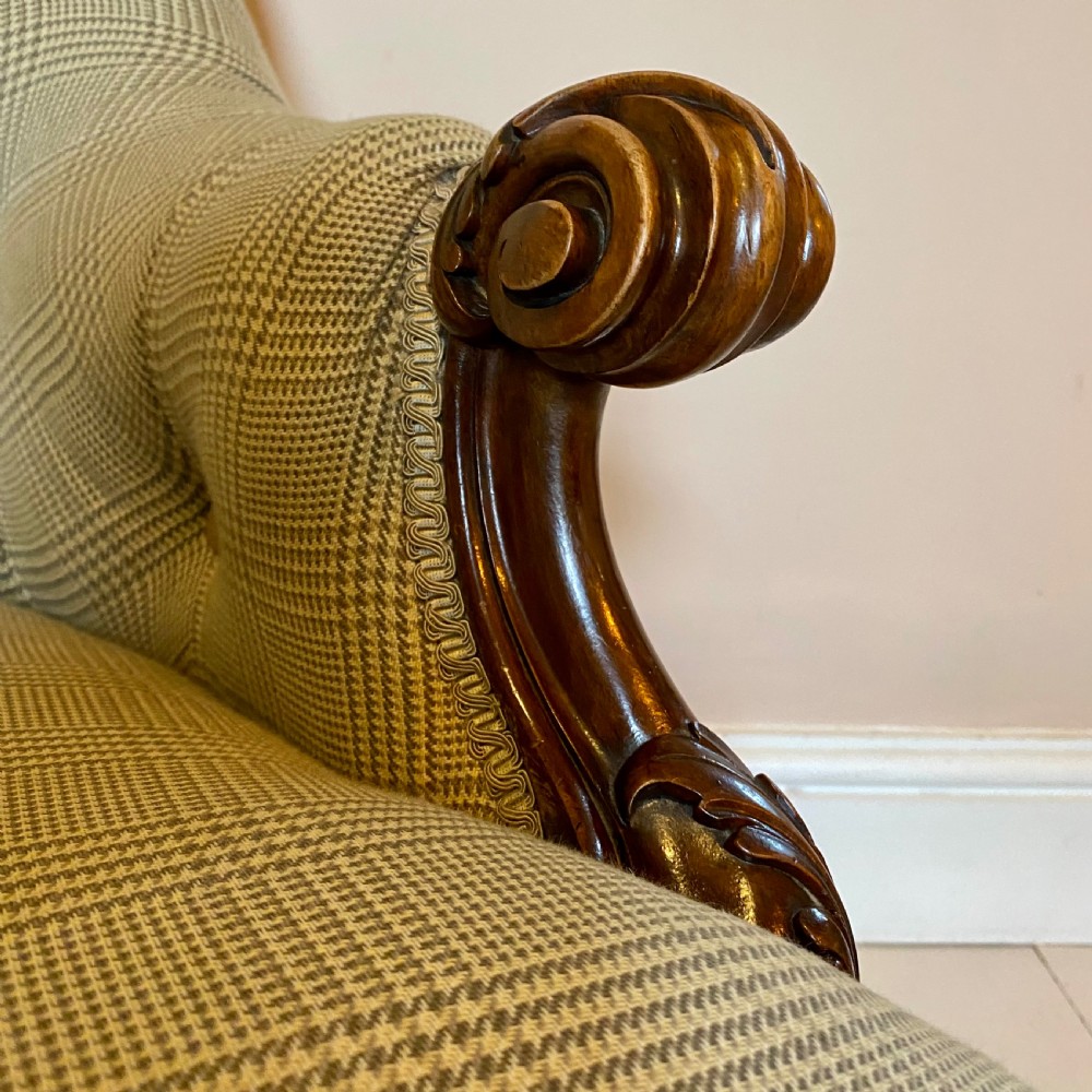 19th century walnut button back chair View II