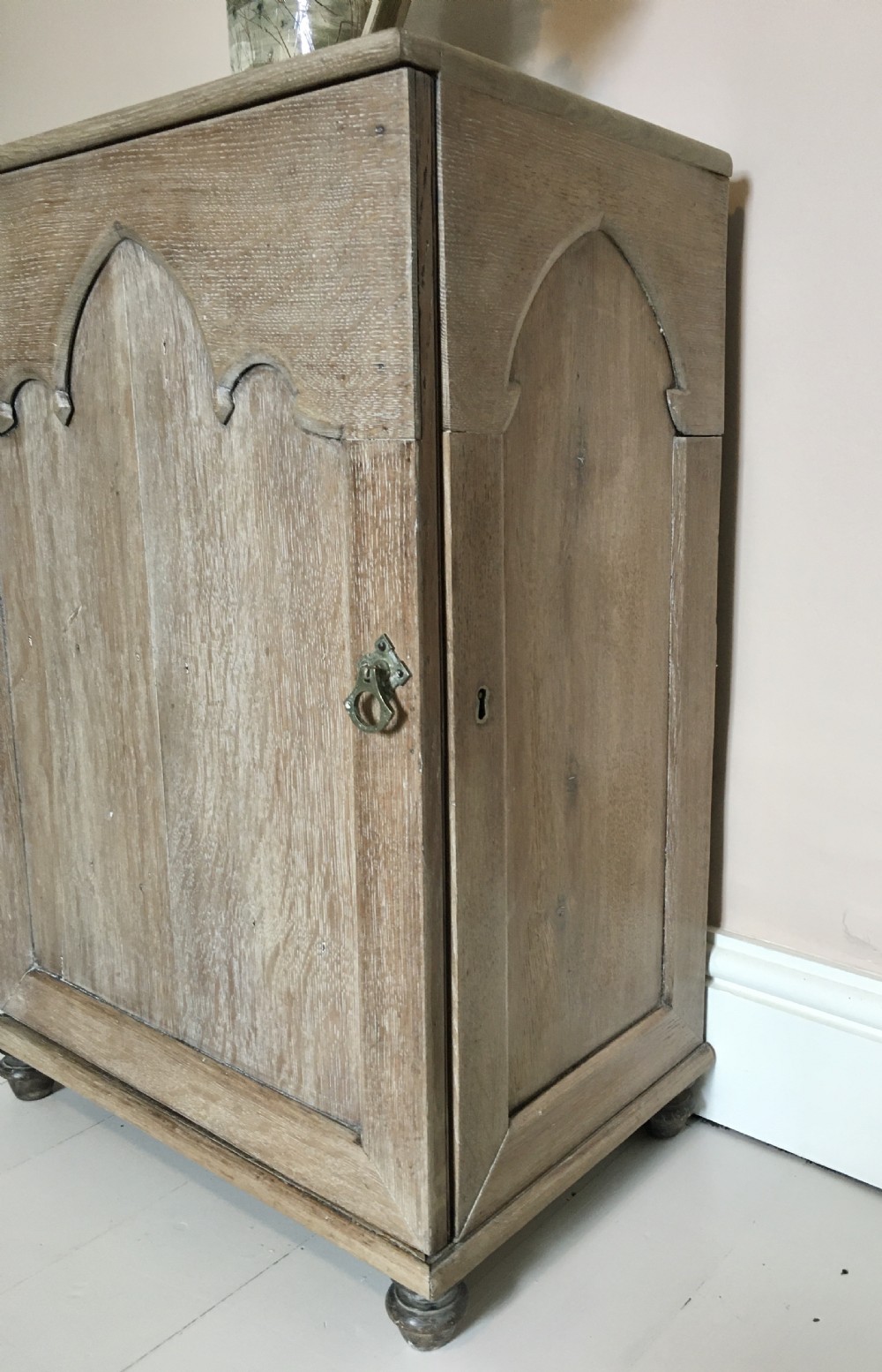 19th century gothic limed oak cupboard View III