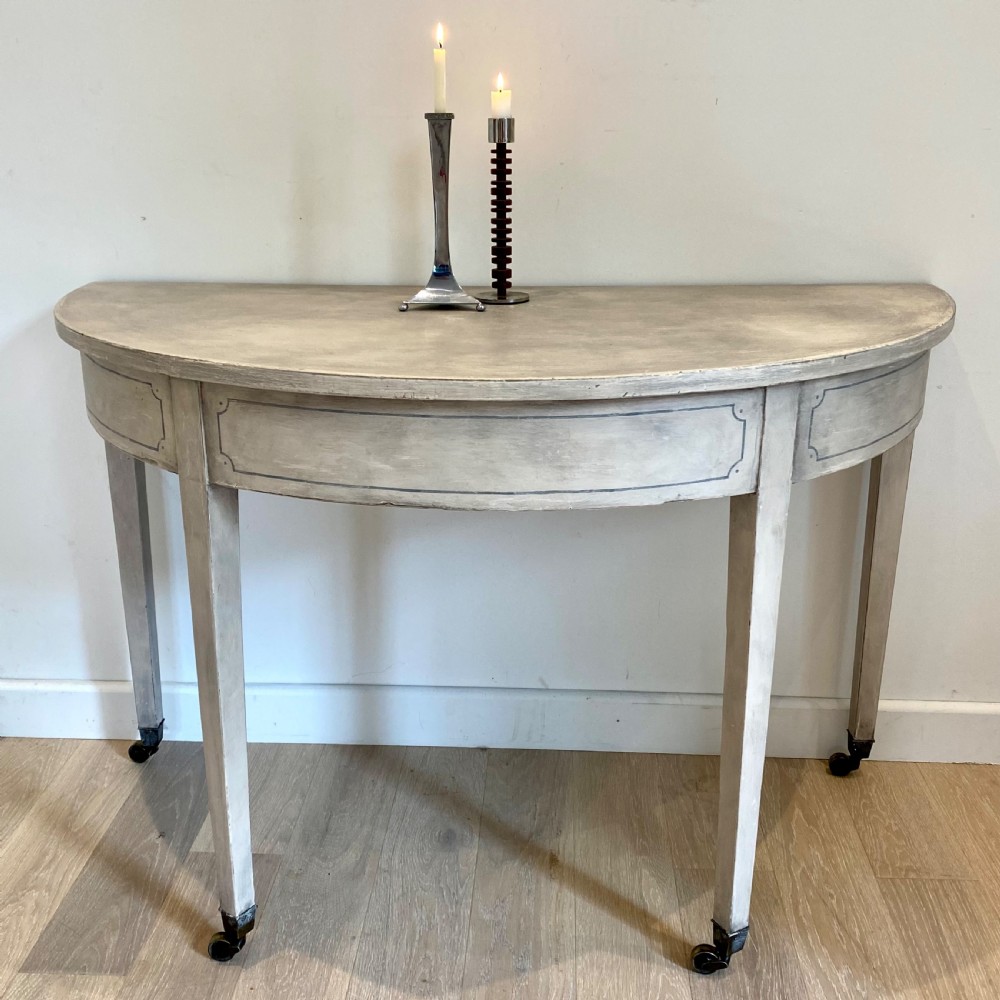 George III pair of painted Demi lune tables  View II