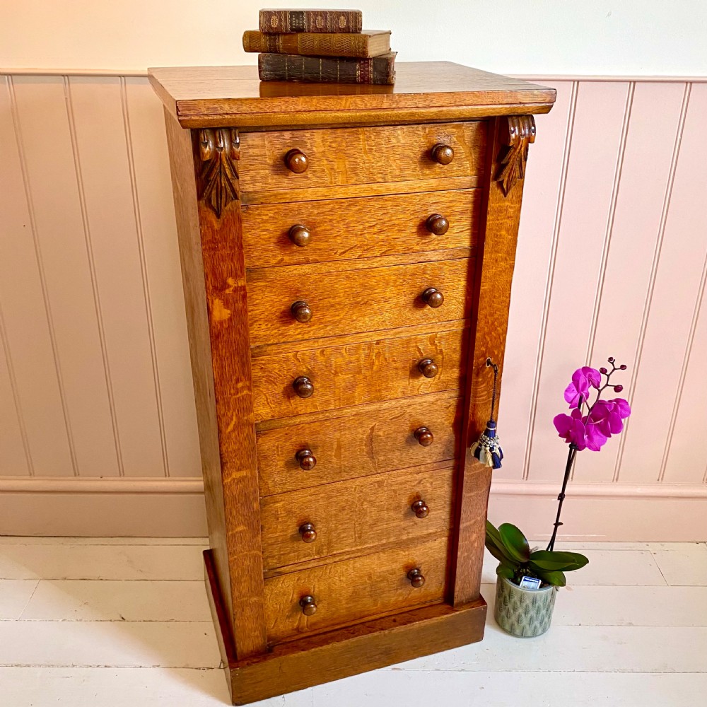 19th century oak Wellington chest of drawers 