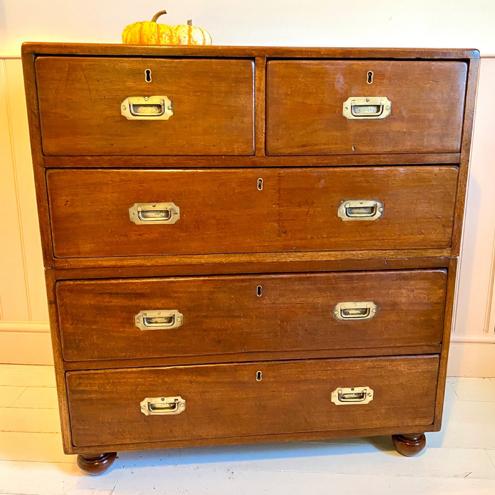 19th century mahogany campaign military chest of drawers