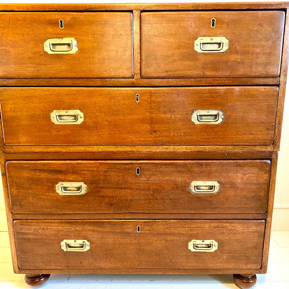 19th century mahogany campaign military chest of drawers View II