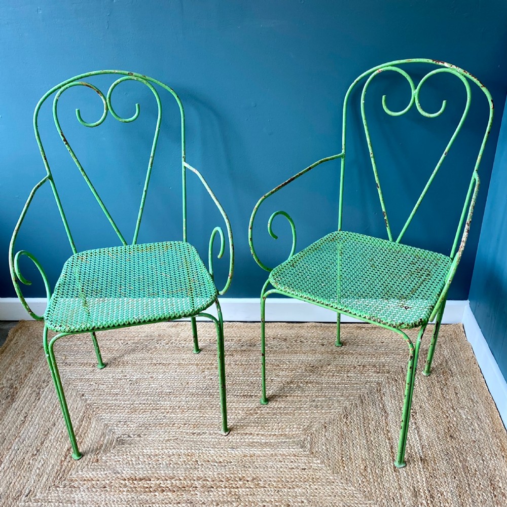 Pair of French wrought iron garden chairs  View II