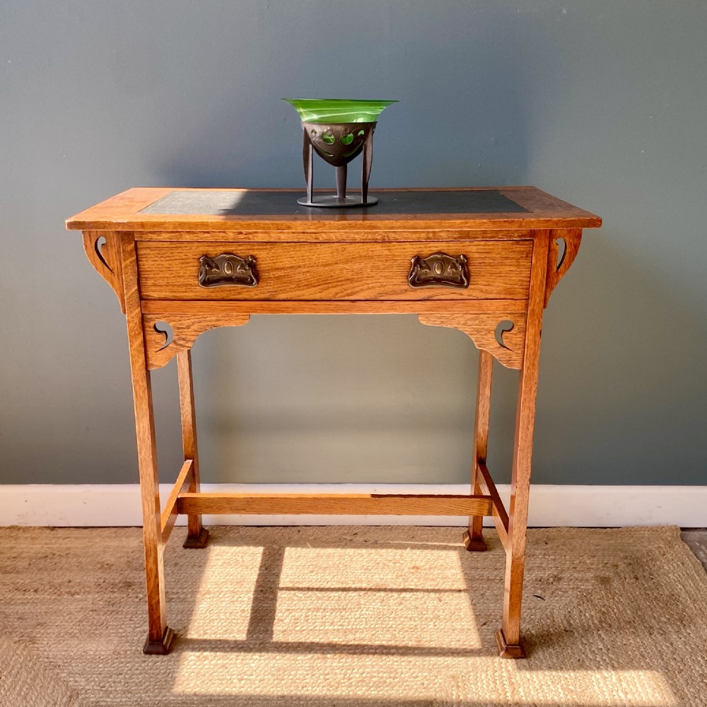 Arts and crafts oak writing side table 