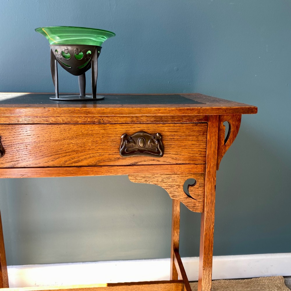 Arts and crafts oak writing side table  View IV