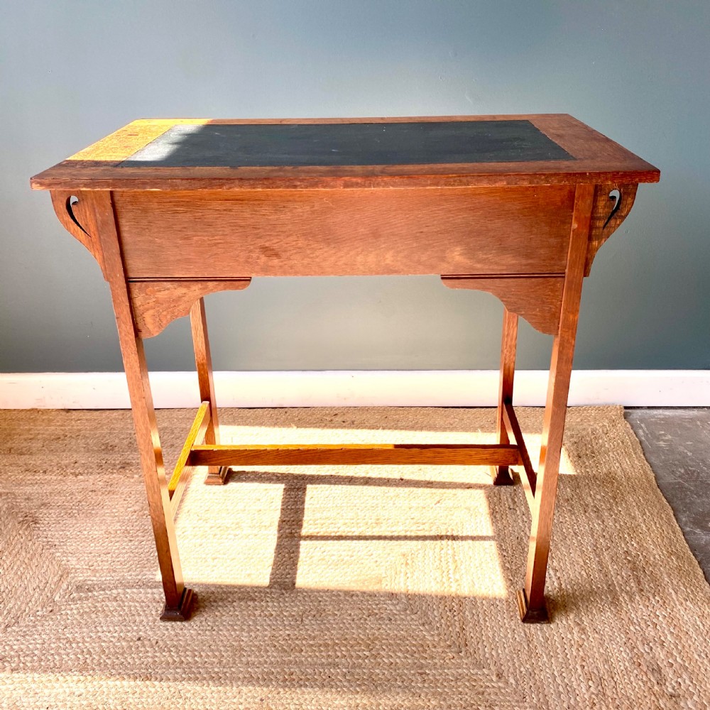 Arts and crafts oak writing side table  View IX