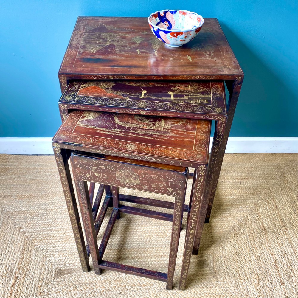 Edwardian chinoiserie nest of four tables