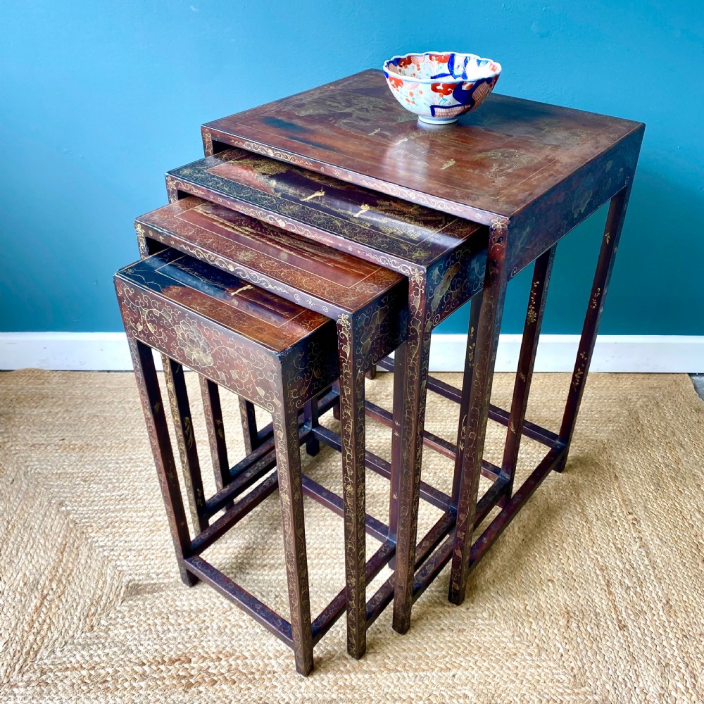 Edwardian chinoiserie nest of four tables View II