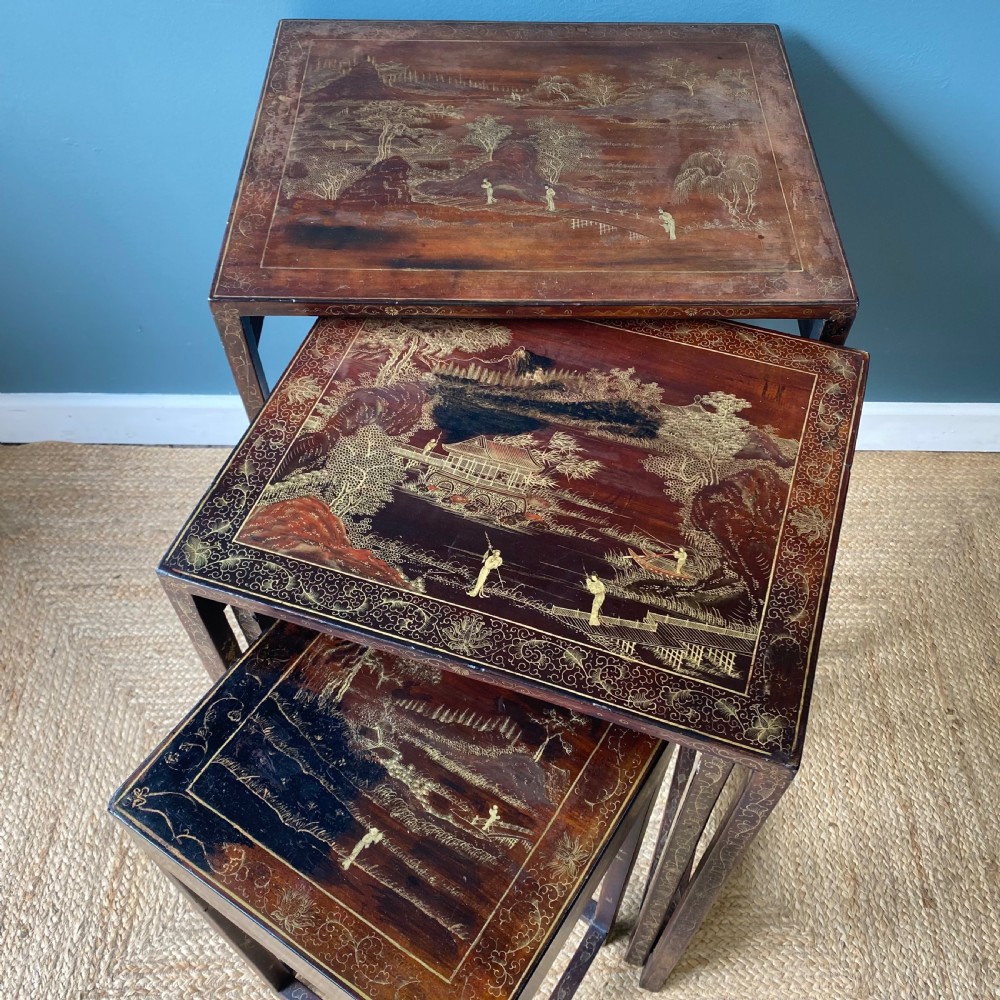 Edwardian chinoiserie nest of four tables View IX
