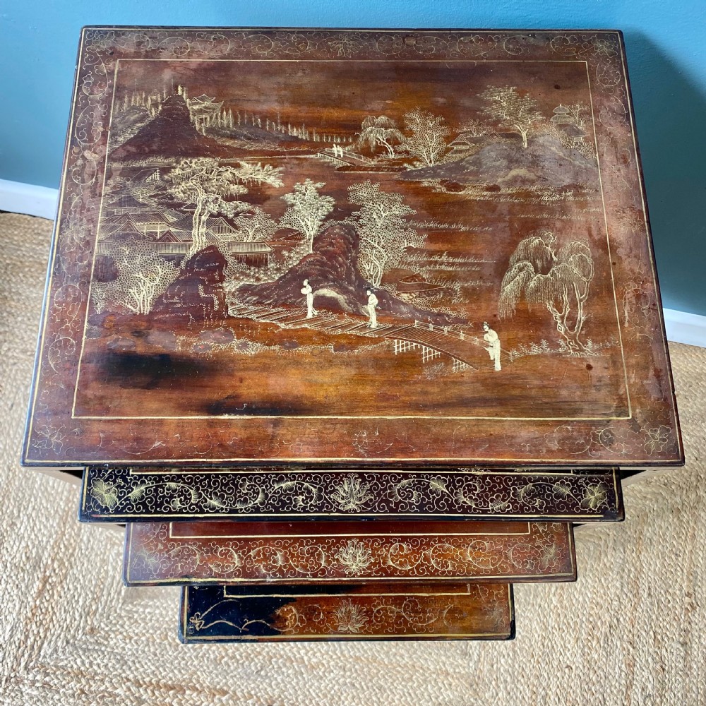 Edwardian chinoiserie nest of four tables View XVI