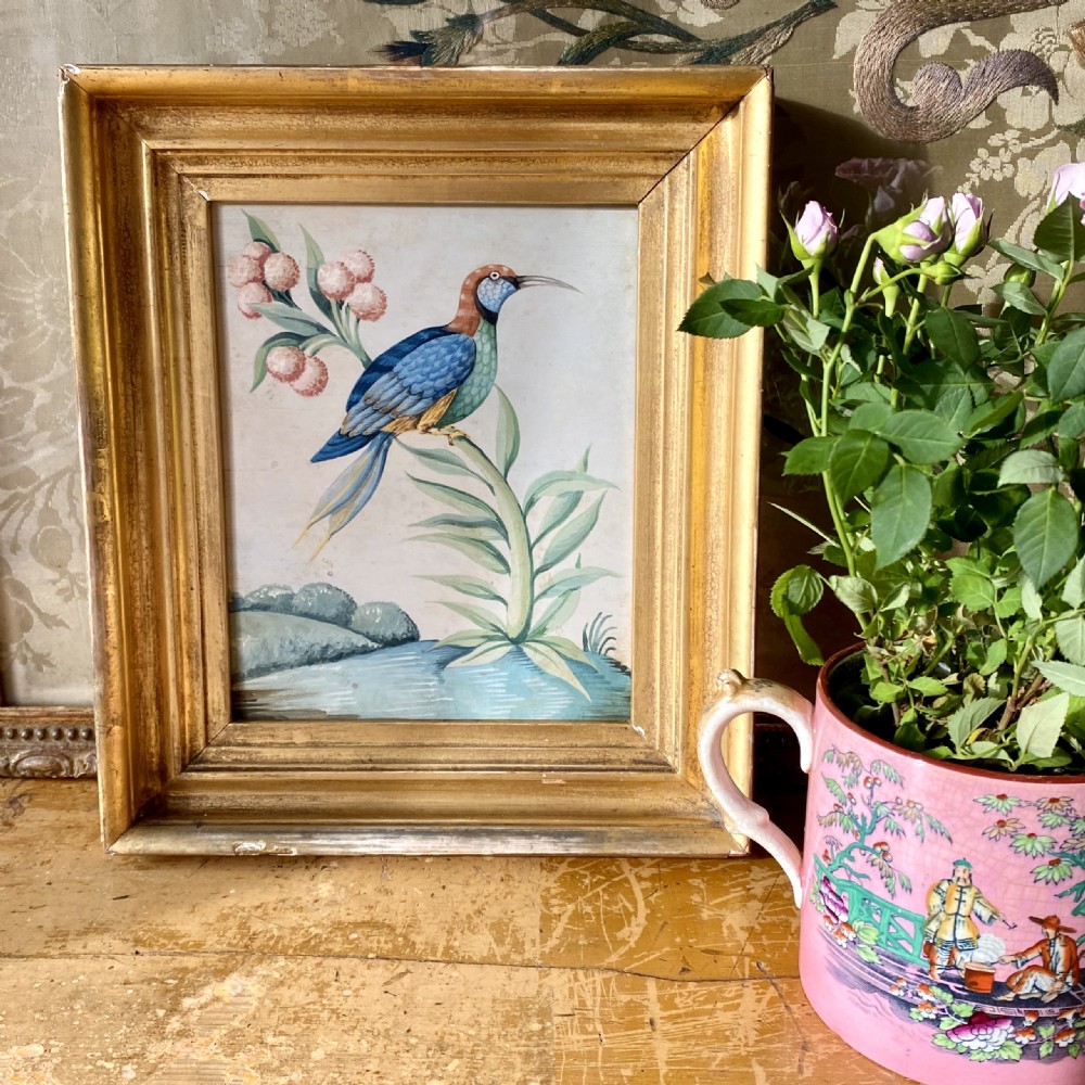 Antique water gilded framed bird painting  View II