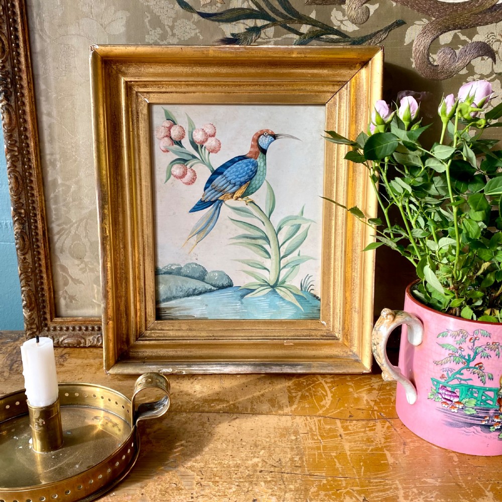 Antique water gilded framed bird painting  View III