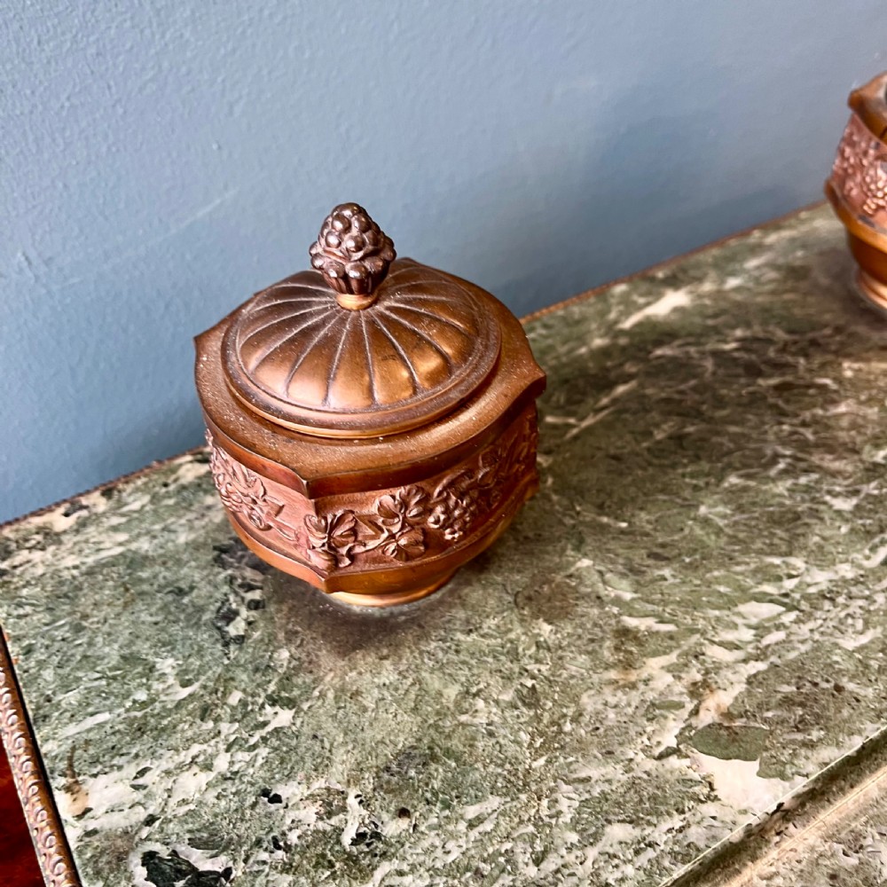 A French green marble desk set featuring a rectangular inkstand base with two raised gilt ormolu inkwells, a carved pen tray, ornate corner feet, and a matching marble rocking blotter. View VII
