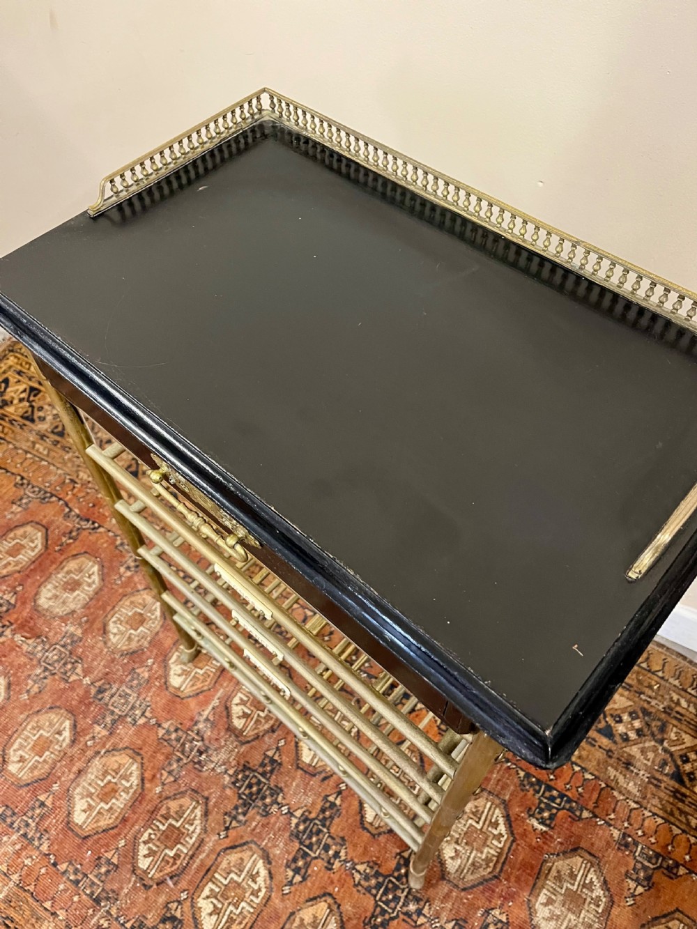 19th century ebonised and brass sheet music stand shelves View VIII