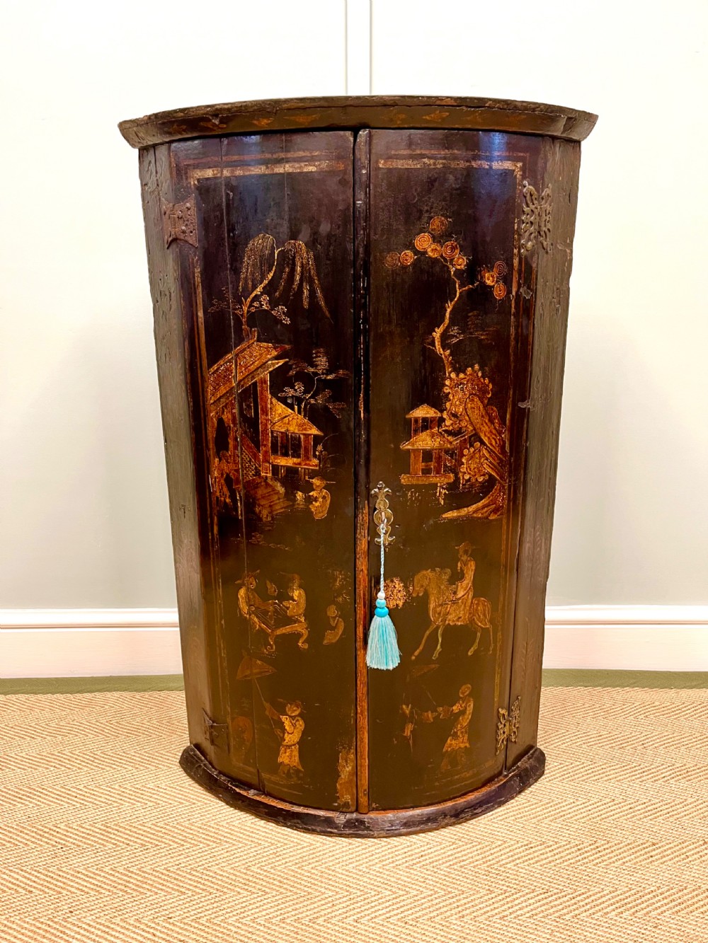 18th century lacquered corner cupboard