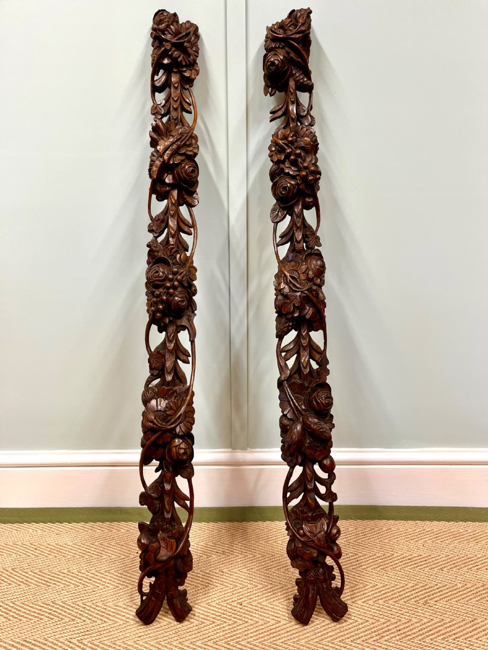19th century pair of walnut carvings