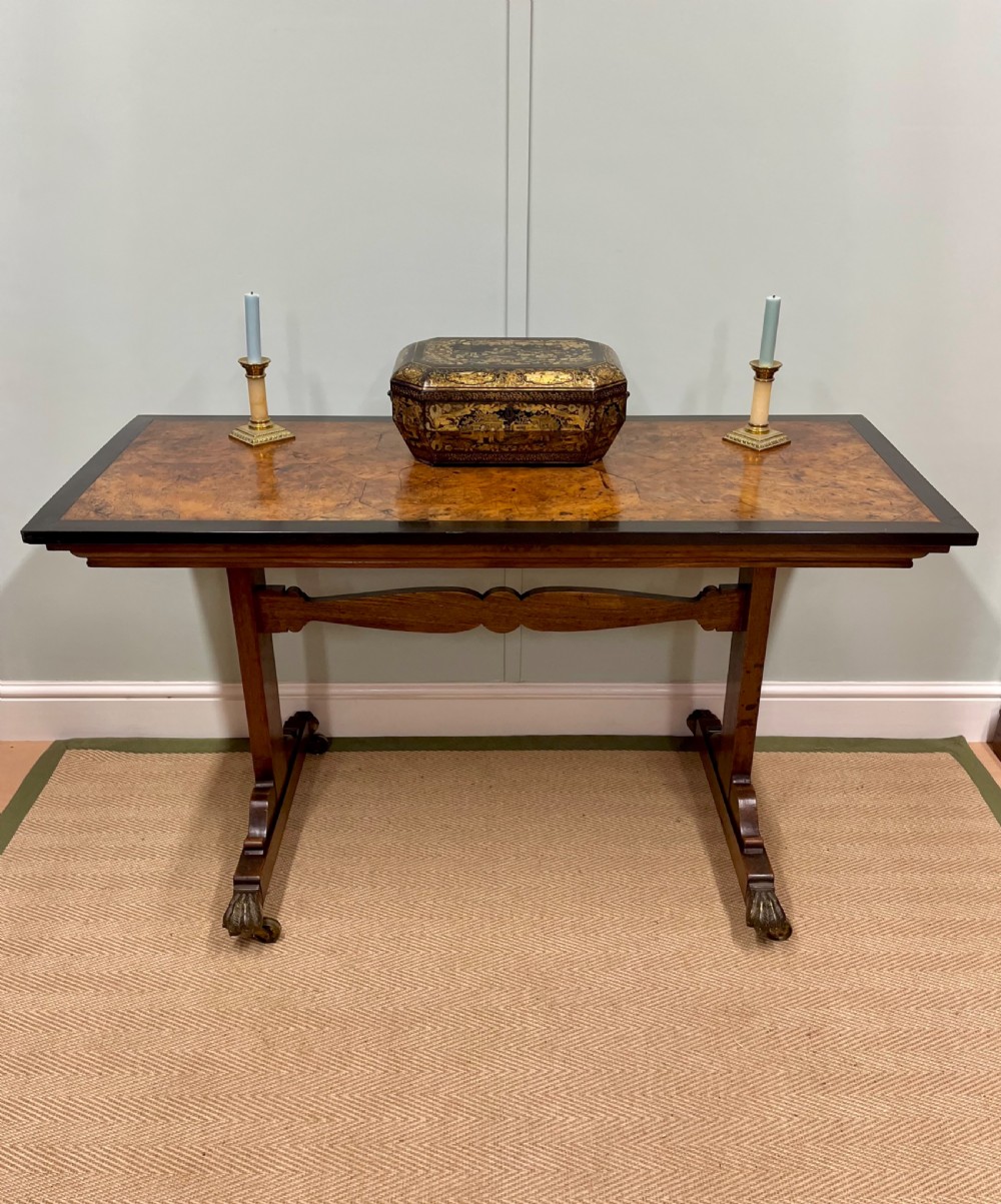 Walnut and ebonised center table