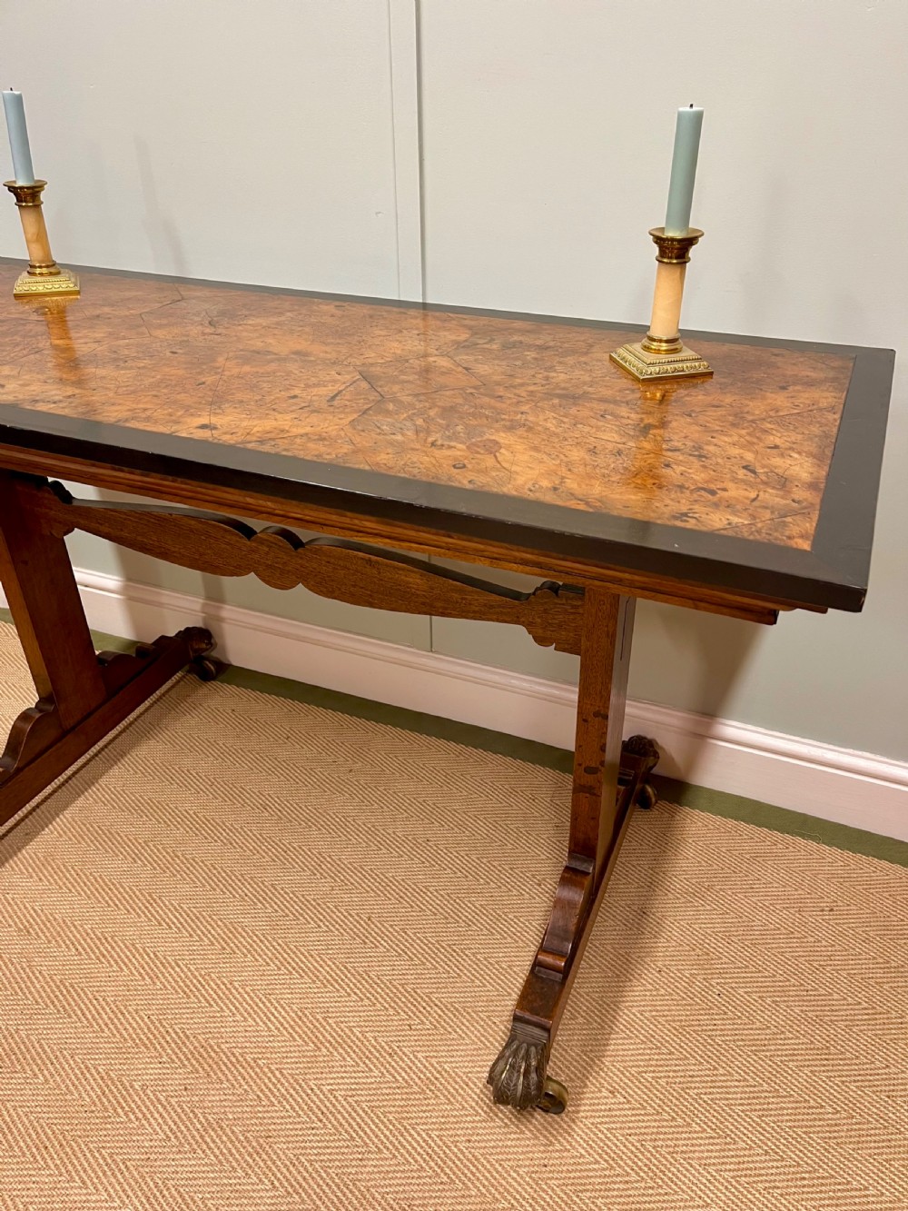 Walnut and ebonised center table View II