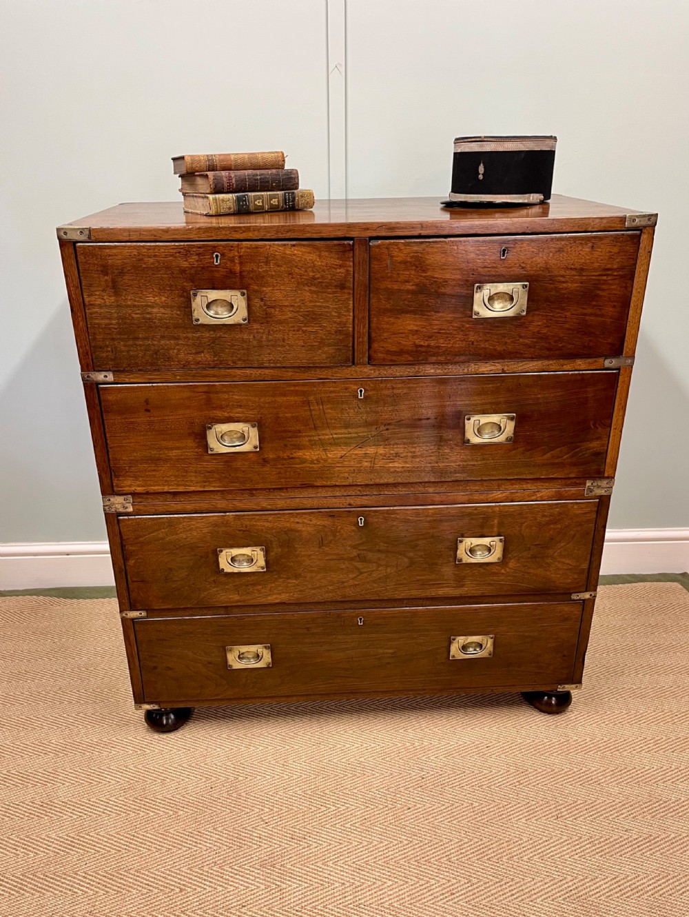 19th century walnut campaign chest of drawers