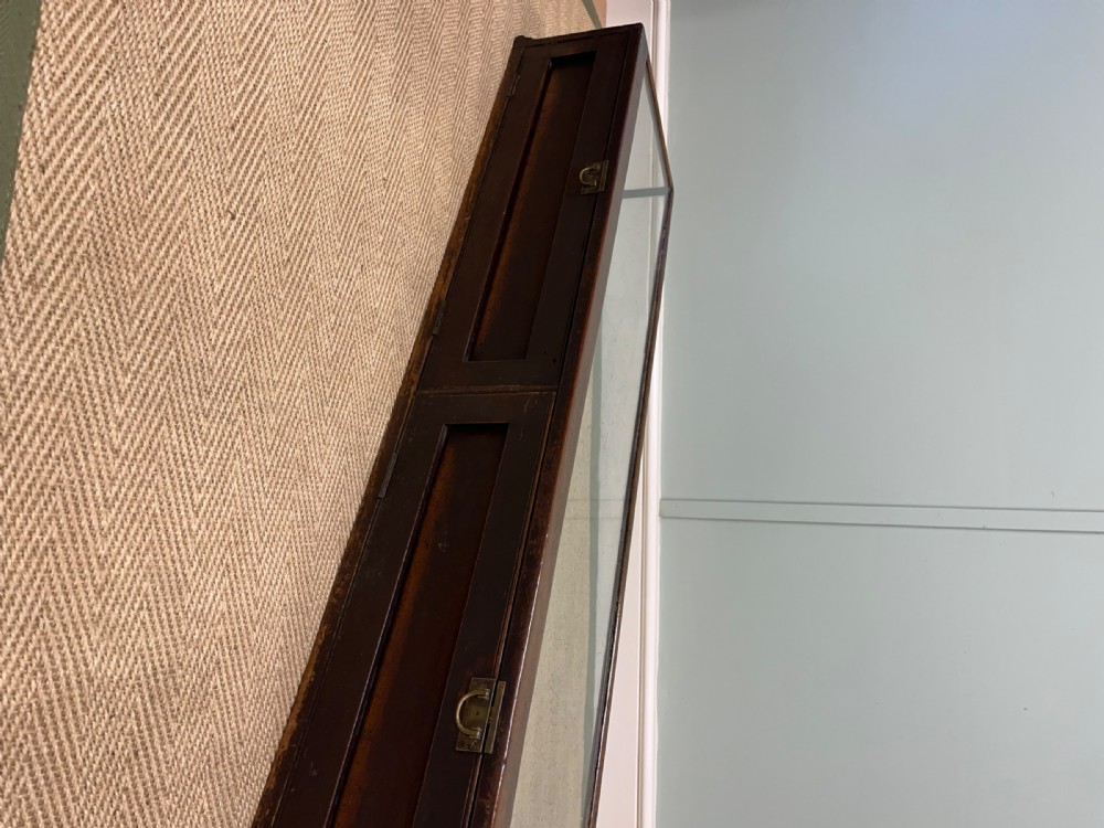 A long, low Victorian mahogany and glass tabletop display case with a moulded base and glazed panels. View XVI