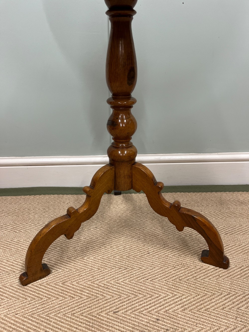 A nineteenth-century Italian circular tilt-top table featuring intricate geometric inlaid wood, a central chessboard design, and a turned pedestal on a tripod base. View VII