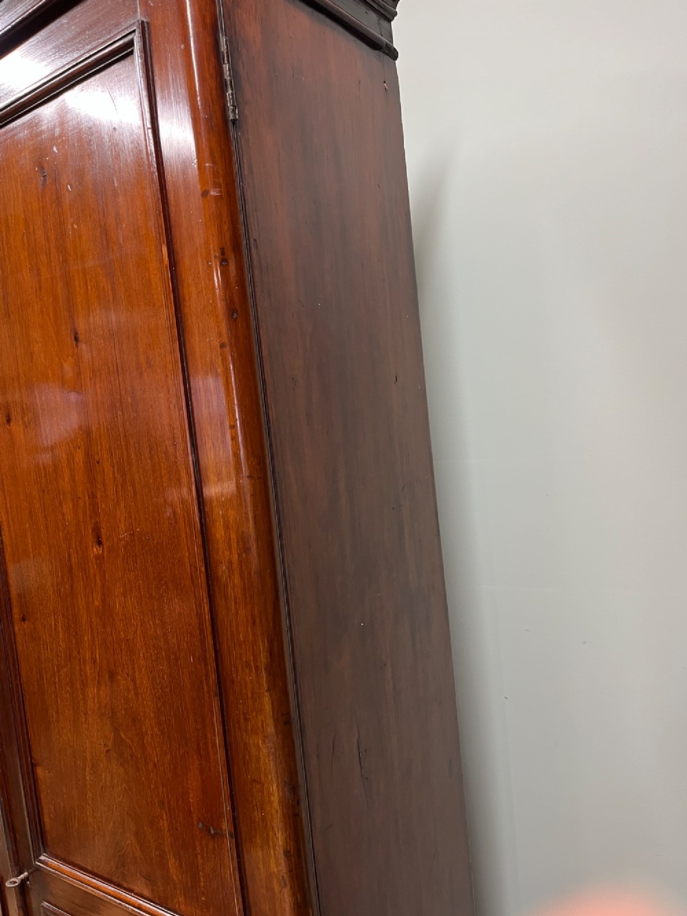 A tall, slim 19th-century mahogany cupboard featuring twin panelled doors and a solid plinth base. View VII
