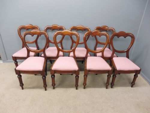 Set of Eight Victorian Mahogany Balloon Back Dining Chairs Circa 1860